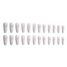 Long Ballet Creamy Grey-Pink French Trapezoid Coffin Fake Nails press on nails (White Butterfly Pearl French)…
