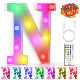 mooncow Rechargeable Light Up Letters,Colorful Marquee Letters with Remote,Gift Wrap Gifts,Bedroom Home Bar Party Decor (N)