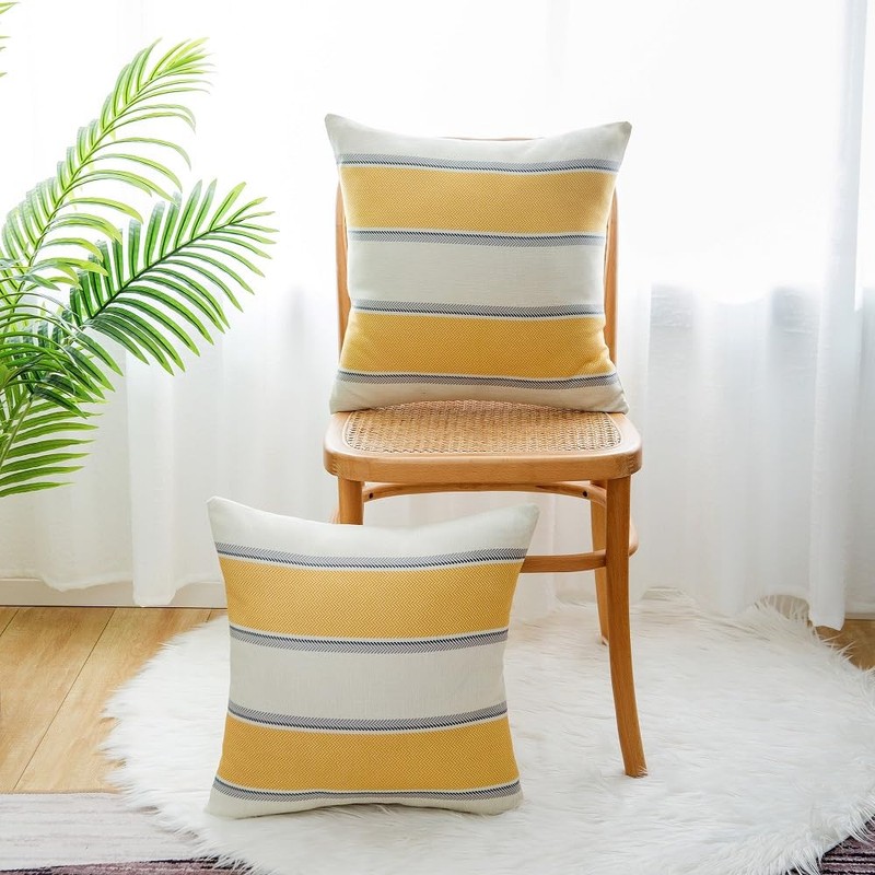Set of 2 Cushion Covers, Linen Decorative Cushion Cover, Striped