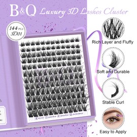 B&Qaugen Lash Clusters 144 PCS Individual Lashes 3D Effect Eyelash Clusters Fluffy Cluster Eyelash Extensions Wispy Eyelashes Natural Look With Long Lasting Curl Cluster Lashes (3D01,10-18mm)