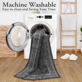 Lahome Modern Bordered Kitchen Runner Rugs Non Skid Washable- 2x6 Rug Runners for Hallways Non Slip Ultra-thin Bathroom Runner, Soft Carpet Runner for Entryway Laundry Room Bedroom(2x6ft,Gray)