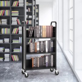 R&D Hardware Book Cart - 330 lbs Library Cart, Rolling Book Cart for Home, Office, and School - Black