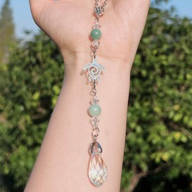 Pyotivol Car Rear View Mirror Accessories Cuckold Car Hanging Ornament, Cuckold Rearview Decor Charm Handmade Green Jade Beaded Crystal Cute Boho Swinging Interior Decor for Women Men