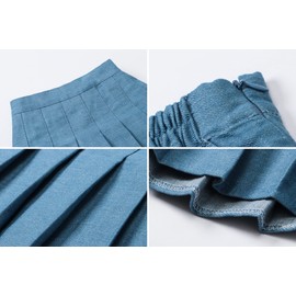 SANGTREE Denim Pleated Skirts, A-line High Elastic Waist Womens Mini Tennis Skater Y2K Jean Skirt Denim Blue, US 3XL