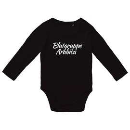huuraa Baby Bodysuit Blood Group Arabica Lettering Gift Unisex Long Sleeve Romper Size 62-80 Organic Cotton Fairtrade Blood Group Arabica Gift Idea, black