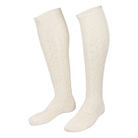 Piarini Men's Traditional Knee Socks with Cable Pattern in Country House Style Mottled White Natural 39-42 43-44 45-46 47-48, Natural-Mottled