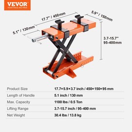 VEVOR Hydraulic Motorcycle Jack Stand, 1500 LBS ATV Scissor Lift Jack, 4.7"-15" Scissor Lift Jack Stand with 4 Wheels, Hydraulic Foot-Operated Hoist Stand for Motorcycle ATV UTV Powersports:_1100 lbs with Saddle