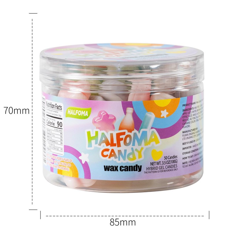 Halfoma Wax Bottle Chewable Candy, with Various Fruit-flavored Syrups in