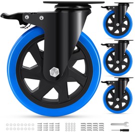 6 Inch Casters Set of 4 Heavy Duty with Safety Double Brake, Swivel Caster Wheels 2600 LBS Capacity, No Noise Top Plate Castors for Cart, Workbench, Furniture, Equipment