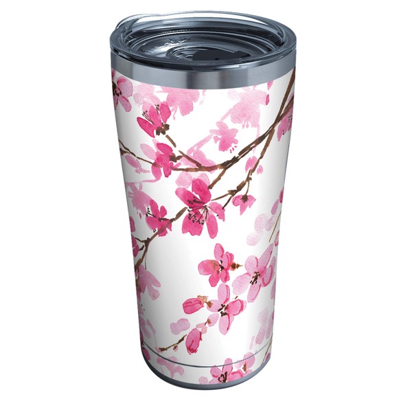 Tervis 1261349 Cherry Blossom Stainless Steel Tumbler with Clear and Black Hammer Lid 20oz, Silver