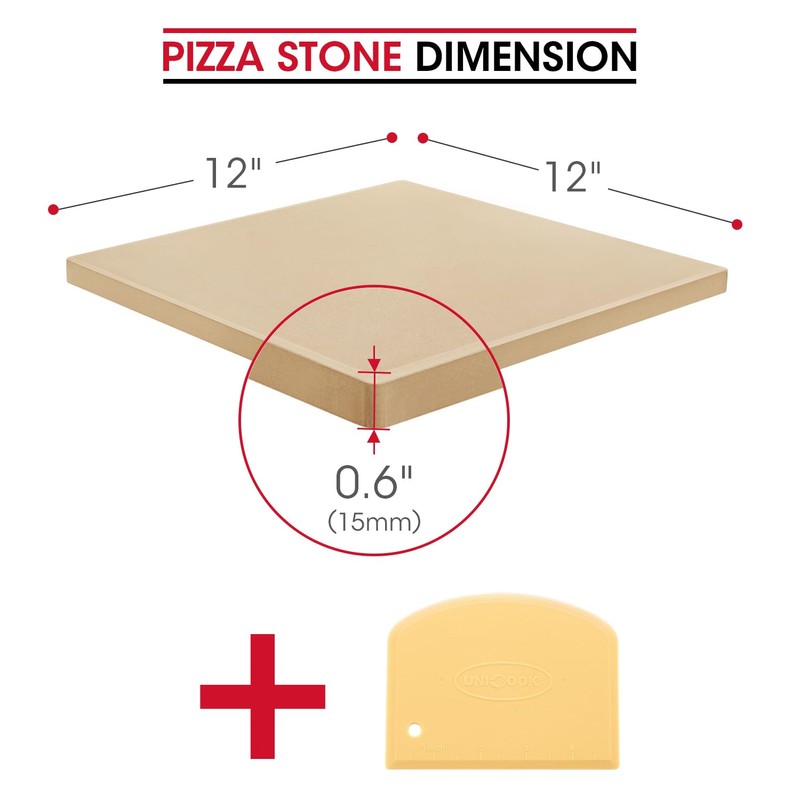 Unicook Pizza Stone for Oven and Grill, 12 inch Square
