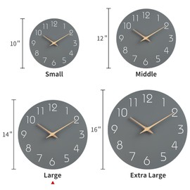 Mosewa Wall Clock 14 Inch Wall Clocks Battery Operated Silent Non-Ticking, Simple Modern Wood Clock Decorative for Bedroom, Living Room, Kitchen, Home Office (Gray)