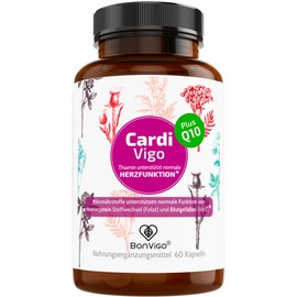 BonVigo® CardiVigo Capsules with Q10 - Thiamine B1 Supports Normal Heart Function, Folate Normal Homocysteine Metabolism - Plant Complex: Hawthorn Crataegutt, Raw Cocoa, Black Garlic (1)