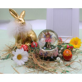 Dekohelden24 Snow globe, shaking globe, mythical creatures - snow globe with flower girl, elf ball with flowers, fairy ball for shaking with colourful glitter and flowers, L/W/H 6 x 6 x 9 cm.