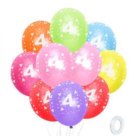 SUSNUAN 4th Birthday Balloons, 12'' Multicoloured Numbers Printed Latex Age Balloons, Birthday Digit Balloons 4 4 Year Old Birthday Decorations, 4th Anniversary Party Supplies