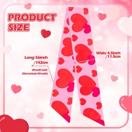 WATINC Wreath Sash Valentine's Day - 2pcs Valentine Sweet Heart Wreaths DIY Bow for Front Door Decoration, Romantic Pink Satin Sash Accessories for Home Yard Doorway Wall Window Decor (56'' x 4.5'')