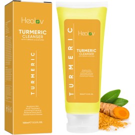 Healov Turmeric Face Wash, Turmeric Clear Skin Liquid Soap – 100% Natural Anti Aging Exfoliating Facial Cleanser for Spots, Clearing Acne Scars, Age Spots, Sun Damage, Discoloration – Bath Soap