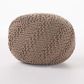 Ashbury Outdoor Handcrafted Modern Fabric Weave Pouf, Light Brown