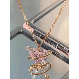 Rhinestone Decor Pendant Necklace As Perfect Gift for Girlfriend, Fashion Heart Shaped Artificial Crystal Alloy Jewelry, Daily Clothing Deco - Color: Golden, Size: one-size