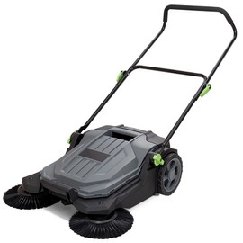 Walk-Behind Hand Push Floor Sweeper with Angle & Height Adjustable Folding Handle, 25.6" Sweeping Width Floor Sweeper Manual Non-Electric, 5-Gallon Waste Container, for Walkway, Yard, Garage, Patio