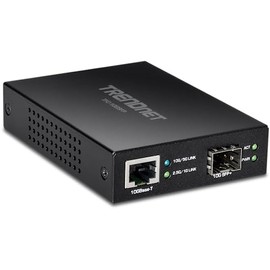 TRENDnet 10GBASE-T to SFP+ Fiber Media Converter, TFC-10GSFP, 1 x 10G RJ-45 Port, 1 x 10Gbps SFP+ Slot, SFP+ to 10G RJ-45, Power Adapter Included, Black (Renewed)
