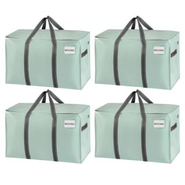 VENO 4 Pack Moving Bags and Large Christmas Storage Bins with lids. Alternative to Moving Boxes, Packing Supplies for College. Extra Large Heavy Duty Totes for Packaging (Shiny Light Green, 4 Pack)