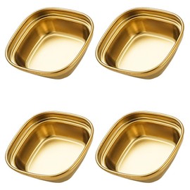 4 Pieces Sauce Dish Bowl Stainless Steel Seasoning Dish 1 Grid Sushi Dipping Bowls Square Saucer Bowl Appetizer Plate Saucer Dish Plate Sushi Dipping Plate Sauce Dip Bowl, Golden