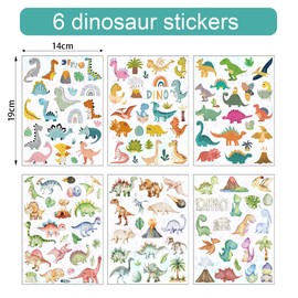 Children's Dino Stickers, Pack of 6 Glitter Stickers Animals Over 100 Designs, Waterproof Stickers Children, Dino Gifts Birthday Party for Laptop, Skateboard, Computer