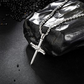 murtoo Men's Stainless Steel Cross Necklace for Men, Twisted Chain with Silver Nail Cross Pendant, Men's Gift for Men, Husband, Boyfriend, 50 cm, Stainless Steel