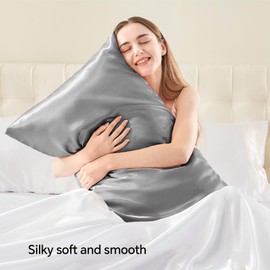 BEDELITE Satin Pillowcase for Hair and Skin, Super Soft and Cooling Similar to Silk Pillow Cases 2 Pack with Envelope Closure, Gift for Women Men(20"x26" Standard Size, Grey)