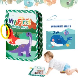 Baby Photo Album with Soft Baby Books, Dinosaur My First Photo Album for Baby, Soft Cloth Holds 17 Photos Baby Memory Book for Family Newborns Toddlers Baby Shower Party Favors