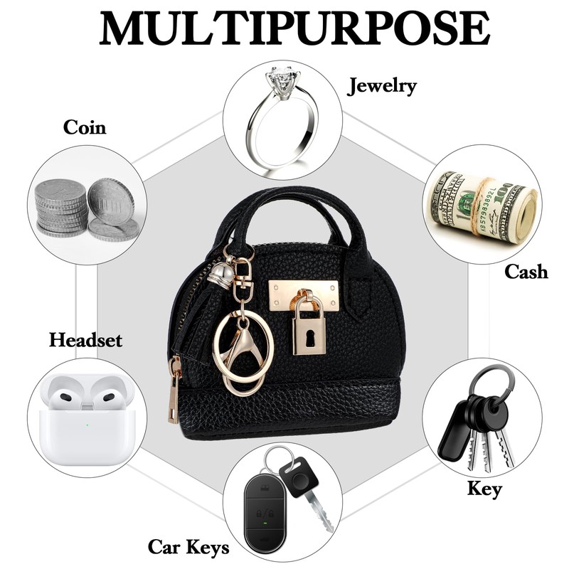 Kifmurase Mini Tote Bag Keychain Coin Purse PU Leather Makeup