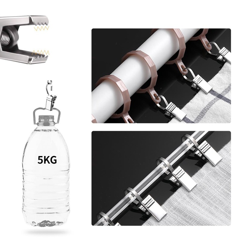 KaiYi 60pcs Curtain Clips Curtain Hooks 430 Stainless Steel Curtain