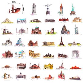 84 Pieces Scenic Luggage Decals Stickers World Architecture Suitcase Stickers Tourism Landmark Buildings Stickers Retro Bike Decals Stickers Waterproof PVC Stickers for Laptop Scrapbook Water Bottle