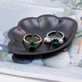 Faotup 2Pcs Decorative Trinket Dish for Rings Small Jewelry Tray Jewelry Dish Tray Shell Jewelry Dish, Black and Gold