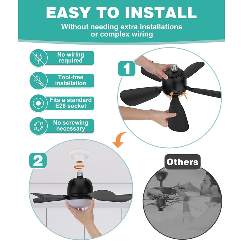 HK Socket Fan Light, 20 Inch Screw Ceiling Fans with