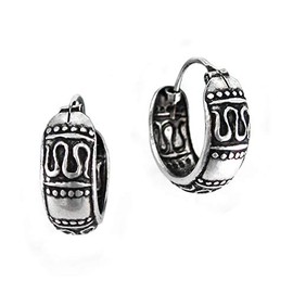 Sterling Silver Swirl Bali Band Hoop Earrings, 15mm