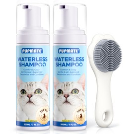 Waterless Cat Shampoo with Cat Brush - No Rinse Foam Dry Shampoo | Deep Cleansing Relieves Itchy Skin & Shedding | Gentle, pH-Balanced for Kittens Sensitive Skin | Specifically for Cat Bath | 7 oz*2