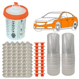 Sagola Disposable Paint Cups – 800ml | Pack of 50 | 190µm Filter | ABS Recyclable Plastic | Compatible with Most Spray Guns | Ideal for Automotive Painters