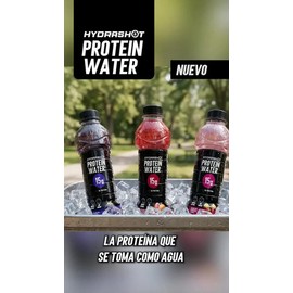 HydraShot Protein Water 12 Botellas 600 ml  Protein Water with Electrolytes, 15g Protein, Grape Flavor                                                