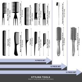 AC053-12P (10-Hair Combs, 1-Hair Brush, 1-Edge Comb) - Natural Hair & Wig Accessory Bundle in AC-BLACK_PINK