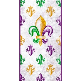 IHR Ideal Home Range Dinner Napkins Disposable 3-Ply Paper Hand Towels, 8.5" x 4.5", Mardi Gras Fleur De Lis, 16-Count