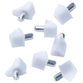 5mm Bracket Style Cabinet Shelf Support Pegs - White Plastic w/Steel Pin - Bag of 25