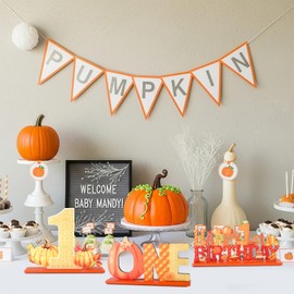 3Pcs Pumpkin First Birthday Decorations Pumpkin Themed Wooden Table Centerpieces Decorations Fall Autumn Harvest One Table Sign Happy Thanksgiving Party Decor for Baby Boy 1st Birthday Party Supplies