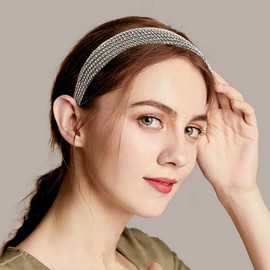 Rhinestone Padded Headband, Glitter Bejewelled Wide Hairband Headwear, Fashion Hair Accessories for Women Girls Wedding Bridal Party(Silver)