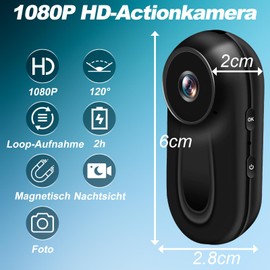 SecuraLen Action Cam, 1080P HD & 120° Weitwinkel Bodycam, Nachtsicht, Magnetische Halterung & Bildschirm Actionkameras Ideal für Sport & Outdoor