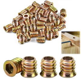 Raheem Pack of 40 Screw Nuts M4 x 10 mm, Threaded Insert Wood M4, Screw-In Nuts Galvanised Hexagon Socket, Screw Sleeve Threaded Insert Nuts for Wooden Furniture