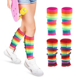 YUWJOOWEE 2 Pairs Leg Warmers for Women, Fashion Knitted Leg Warmer Socks 80s 90s Style Leg Warmers for Women, Leg Warmers for Women, Leg Warmers Leg Warmers, multicoloured