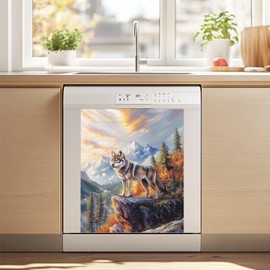 Dishwasher Magnet Cover, Wolf Waterproof Dishwasher Magnetic Door Cover Oil-Proof Washer Fridge Panel Decal Cover 22 x 26 Inch for Washing Machine Cabinet