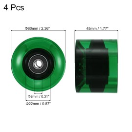 PATIKIL 60mm Longboard Wheels with Bearings ABEC-9, 4 Pack Street Wheels for Skateboards Cruiser Wheel Replacement 80A, Clear Green Black